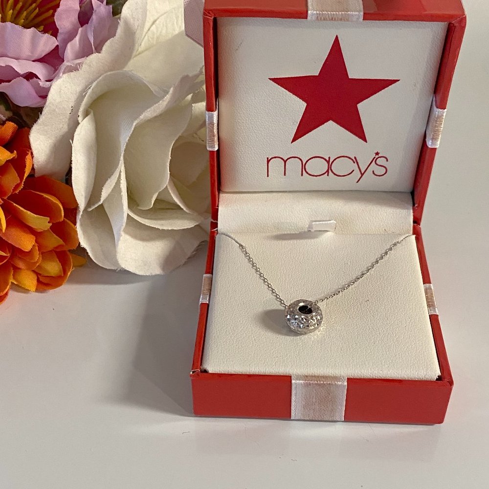 14K 1.6 grams White Gold Bead Necklace Pendant on 18" Chain